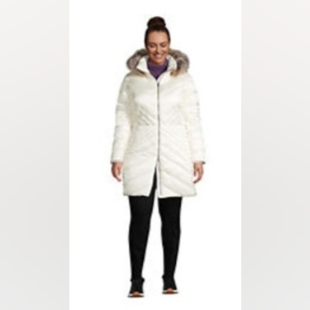 Lands' End Women's Plus Size Insulated Plush Coat with Hood - Size 2X, Ivory